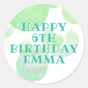 Cute Green and Blue Bubbles Kids Birthday  Classic Round Sticker