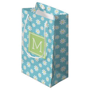 Cute Green and Blue Daisies Pattern Personalised Small Gift Bag