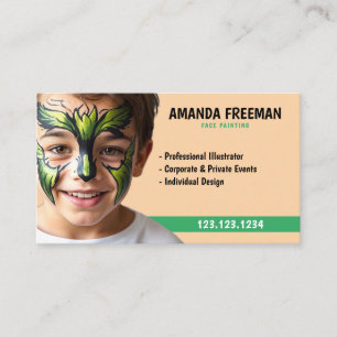 Cute Green and Orange Party Face Painting Business Card