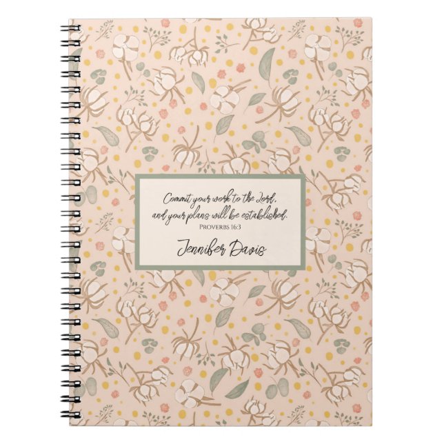 Cute Green and Pink Illustrated Botanicals Cotton Notebook (Front)