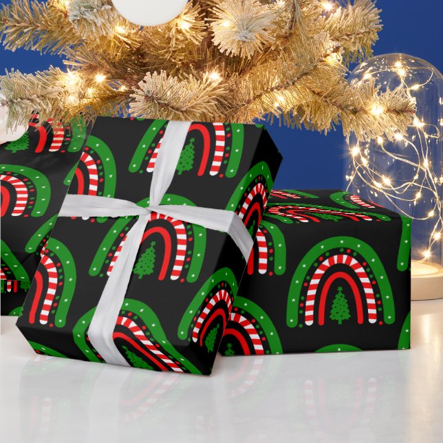 Cute Green and Red Christmas Rainbow Gift  Wrapping Paper (Holidays)