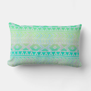 Cute Green and Teal Aztec Stylic Pattern Lumbar Cushion