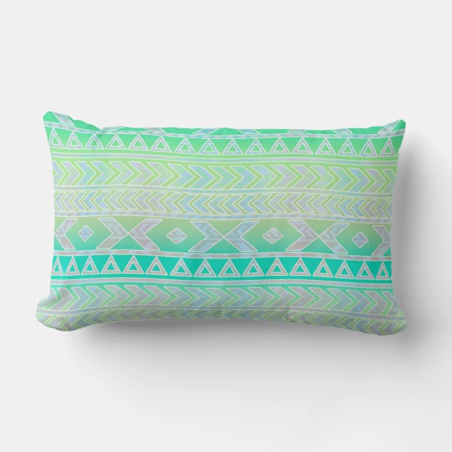 Cute Green and Teal Aztec Stylic Pattern Lumbar Cushion (Front)