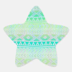 Cute Green and Teal Aztec Stylic Pattern Star Sticker