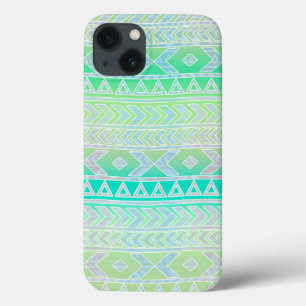 Cute Green and Turquoise Aztec Style Pattern iPhone 13 Case