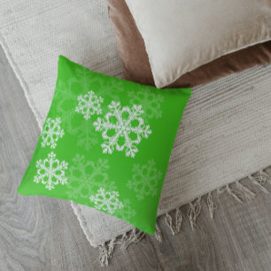 Cute green and white Christmas snowflakes Cushion