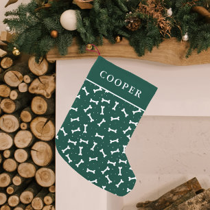 Cute Green and White Dog Bone Pattern Personalised Small Christmas Stocking