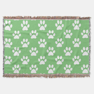 Cute green and white paws pattern throw blanket