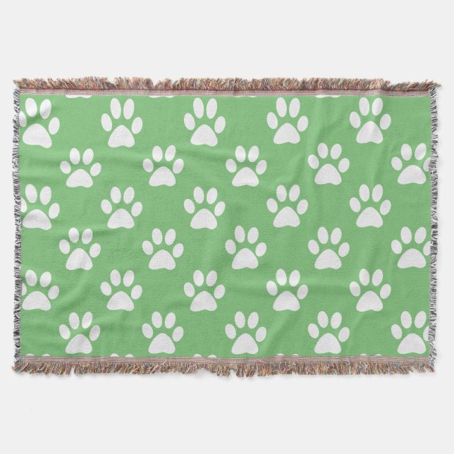 Cute green and white paws pattern throw blanket (Front)