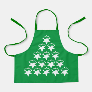 Cute green and white snow stars Christmas tree Apron