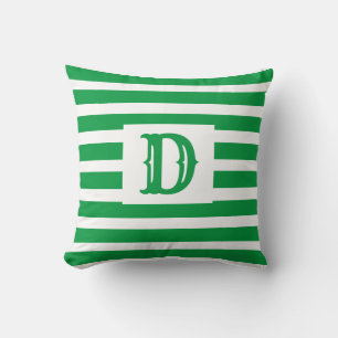 Cute Green and White Striped Design Single Initial Cushion