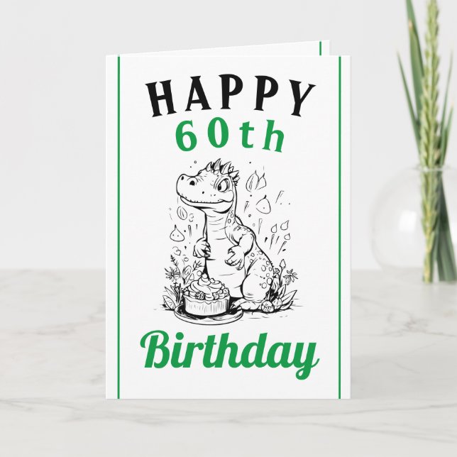 Cute Green and White Trex Husband 60th Birthday Card (Front)