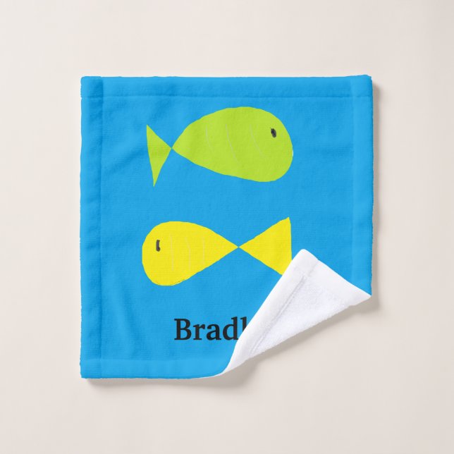 Cute green and yellow fishes on blue wash cloth (Wash Cloth)