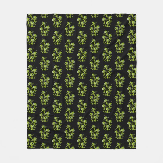 Cute Green Animated Aliens Fleece Blanket (Front)