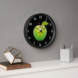 Cute green apple lover kitchen decor clock