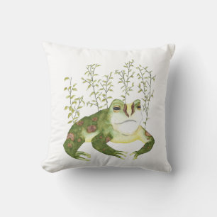 Cute Green Artistic Watercolor Frog Cushion