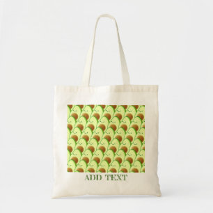Cute Green Avocado All Over Drawing Custom Name Tote Bag