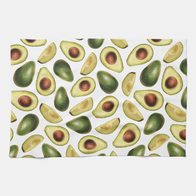 Cute Green Avocado and Avocado Slices Tea Towel (Horizontal)