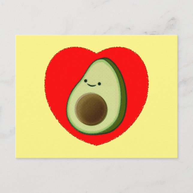 Cute Green Avocado Cartoon In Red Heart Custom Postcard (Front)