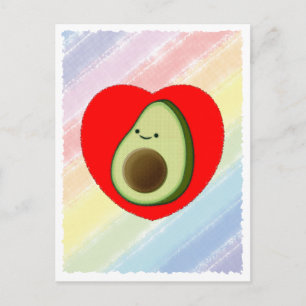 Cute Green Avocado Cartoon In Red Heart Postcard
