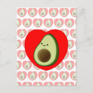 Cute Green Avocado Cartoon In Red Heart Postcard