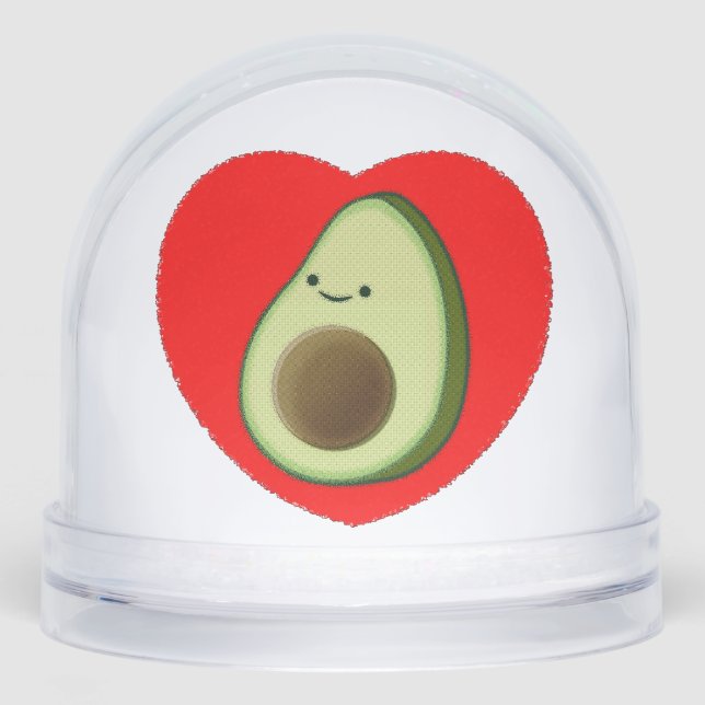 Cute Green Avocado Cartoon In Red Heart Snowglobe (Front)