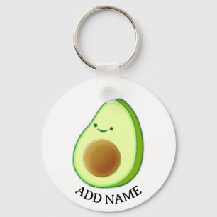 Cute Green Avocado Drawing Custom Name Key Ring