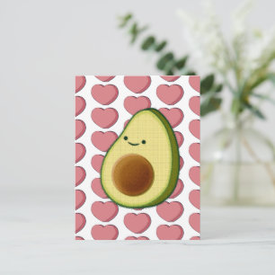 Cute Green Avocado In Red Heart Valentines Postcard