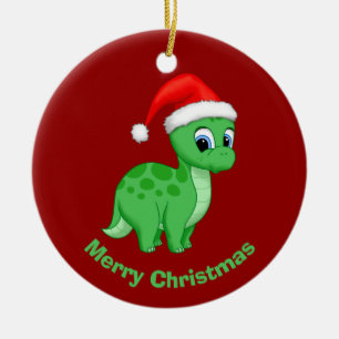 Cute Green Baby Brontosaurus Dinosaur Ceramic Ornament