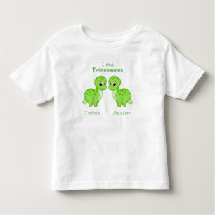 Cute Green Baby Dinosaur Twins Personalised Toddler T-Shirt
