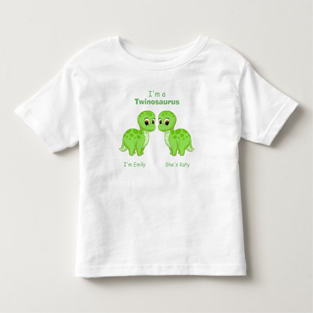 Cute Green Baby Dinosaur Twins Personalised Toddler T-Shirt (Front)