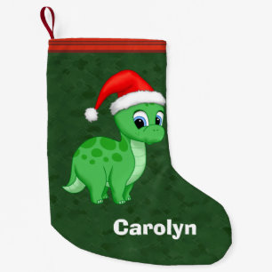 Cute Green Baby Dinosaur with Santa Hat Small Christmas Stocking