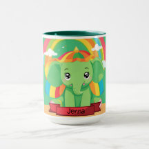 Cute Green Baby Elephant Rainbow Custom Name