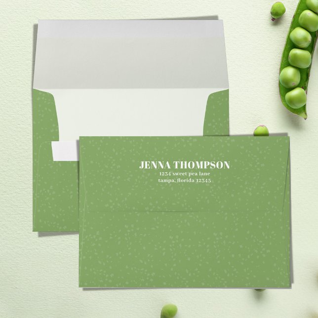 Cute Green Baby Twins Botanical Two Peas in a Pod Envelope (Sweet pea green custom return address envelope. )