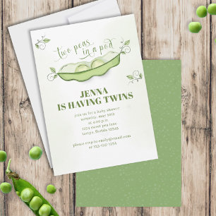 Cute Green Baby Twins Botanical Two Peas in a Pod Invitation