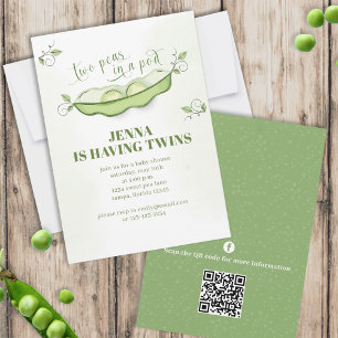 Cute Green Baby Twins Two Peas in a Pod   QR Code  Invitation