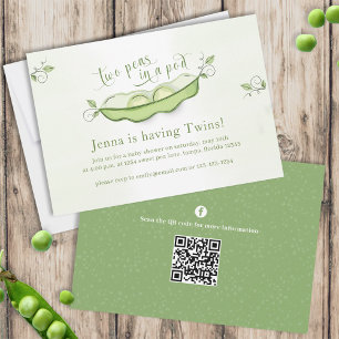 Cute Green Baby Twins Two Peas in a Pod   QR Code Invitation