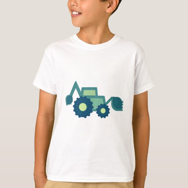 Cute Green Backhoe Funny Excavator Digger Boys T-Shirt (Front)
