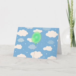 Cute Green Balloon and a Cheerful Sky Birthday Card