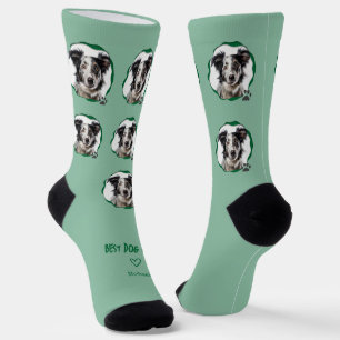 Cute Green Best Dog Mom Photo Socks