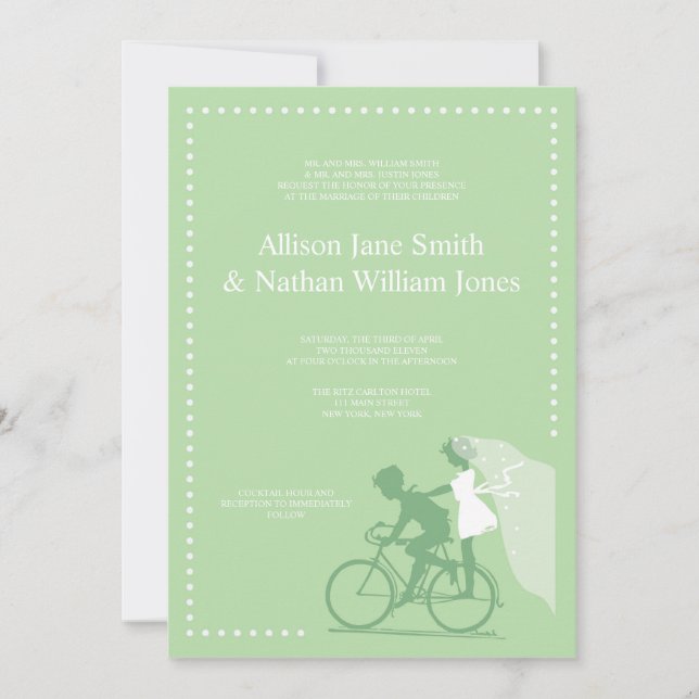 CUTE Green Bicycle Couple Wedding Invitation (Front)