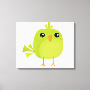 Cute Green Bird Cartoon Canvas Print