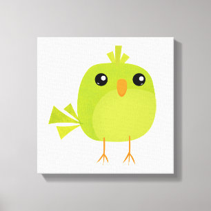 Cute Green Bird Cartoon Canvas Print