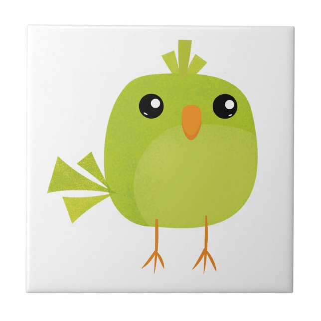 Cute Green Bird Cartoon Ceramic Tile (Front)