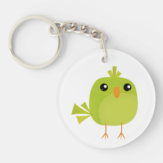 Cute Green Bird Cartoon Key Ring (Front)
