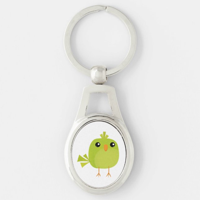 Cute Green Bird Cartoon Key Ring (Front)