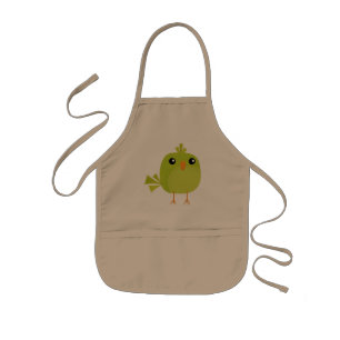 Cute Green Bird Cartoon Kids Apron