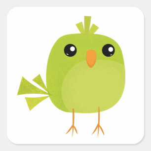 Cute Green Bird Cartoon Square Sticker