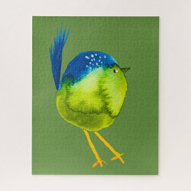 Cute green bird watercolor jigsaw puzzle (Vertical)