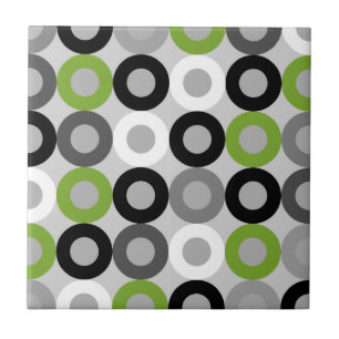 Cute green black and white dots vector pattern ceramic tile